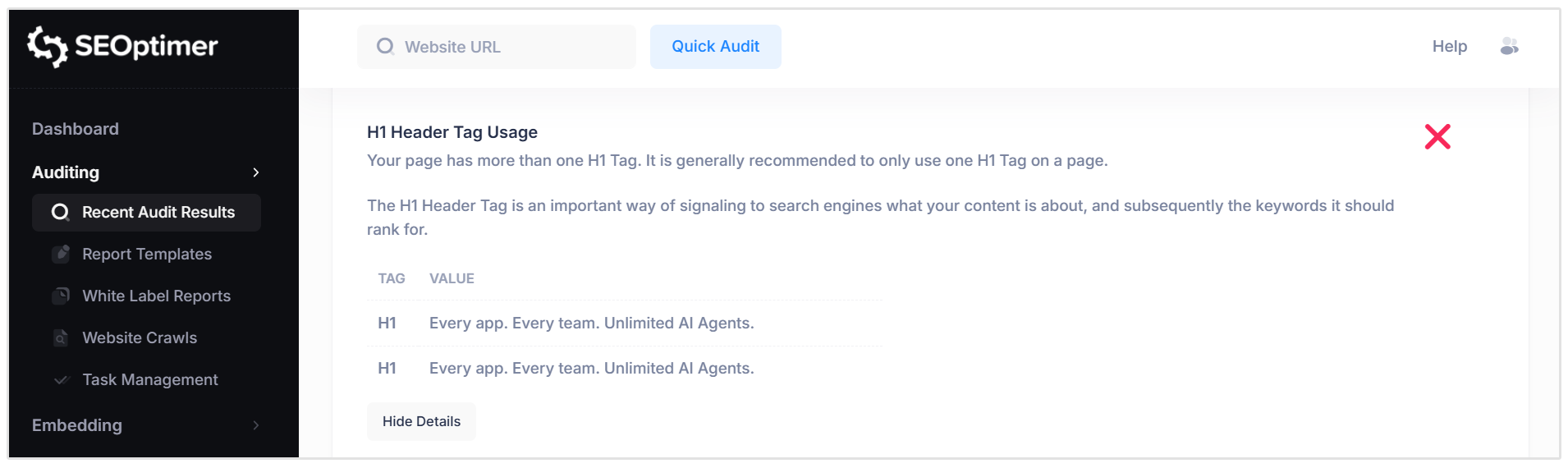 Penggunaan tag header H1